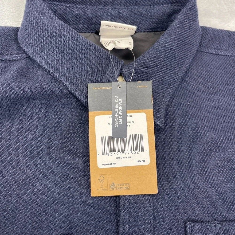 NWT The North Face Valley Twill Flannel Shirt Mens XL Aviator Navy Button‎ Up